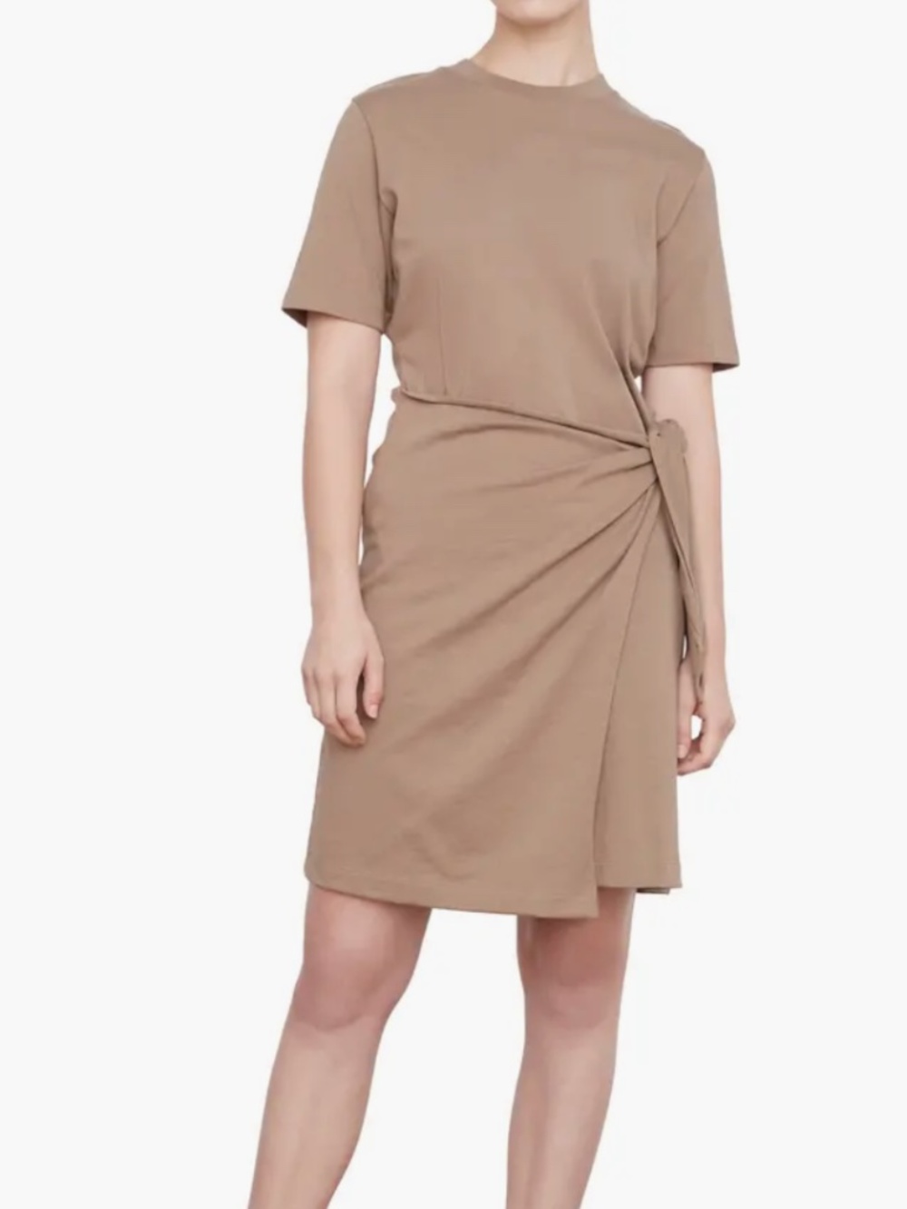 Vince Side Tie Cotton Crewneck T-Shirt Dress Shale XL Casual Comfy Minimalist